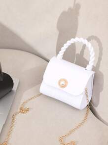 Pearl Decor Handbag, Animal Print Shoulder Crossbody Lip Gloss Bag For Coins&Keys