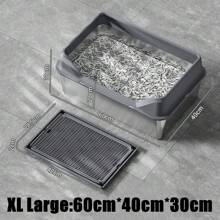 Eingeschlossene Edelstahl Katzentoilette mit Deckel extra große Katzentoilette für große Katzen XL Metallsteintablett mit hohen Seitenwänden, nicht klebrig, auslaufsicher, leicht zu reinigen