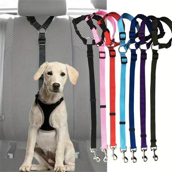 1 PIEZA Cinturón de seguridad retráctil para mascotas con anillo de seguridad - Correa de vehículo ajustable para perros y gatos pequeños y medianos, restrictor de seguridad portátil para mascotas, fácil de usar, ajuste libre de longitud, correa para reposacabezas de vehículo