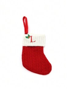 1 pièce Bas de Noël tricoté avec lettres, rouge, blanc et vert 3 couleurs, comprend 26 lettres anglaises. Peut être utilisé comme décoration de fête à la maison, ornement à accrocher au sapin de Noël ou au chevet, petit cadeau pour fête des fêtes, décoration d'Halloween - Multicolore - Voir 13
