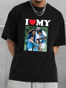 Camiseta de manga corta holgada de estilo boyfriend personalizada para hombres. Personaliza con tu propia foto para diseñar una camiseta para fiestas, equipos, combinaciones de parejas, uniformes de trabajo, familia. - Negro - Ver 5