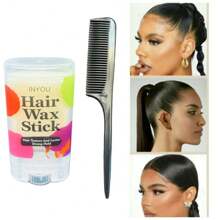 1 pieza de barra de cera para el cabello para domar los pelos rebeldes, barra de gel de cera para el cabello para el control de los bordes de la peluca, cera de peinado no grasa para textura, forma, suavidad (Escualeno vegetal), con 1 pieza de peine negro