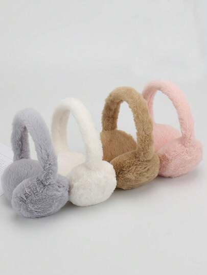 1 件可爱毛绒可折叠耳罩，冬季防风耳罩，适合女士，适合秋季骑自行车和户外活动