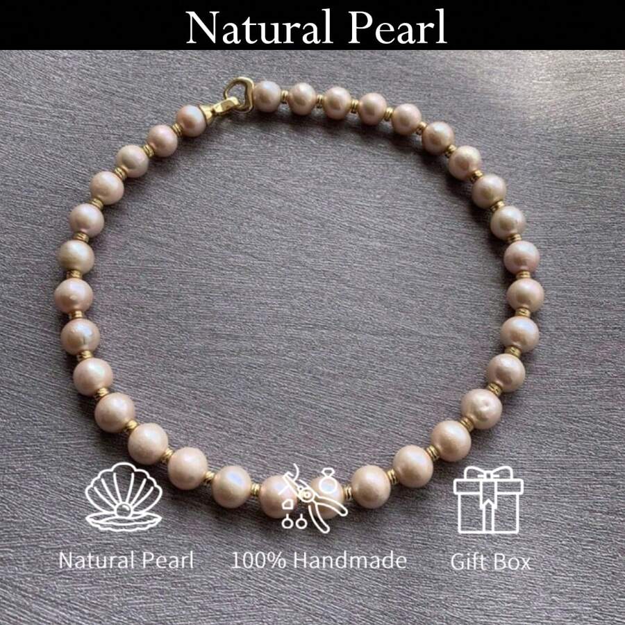 1pc Natural Freshwater Pearl Heart Clasp Necklace, Pearl Beaded Necklace, Bridal Jewelry/Mother\ Day Gift, Men\ And Women\ Pearl Necklace, Suitable For Wedding/Anniversary/Birthday/Valentine\ Day - 50cm - View 1