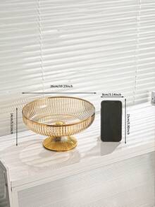 1pc Golden Round Tray With Handle, Home Storage Tray - Multicolor - View 5