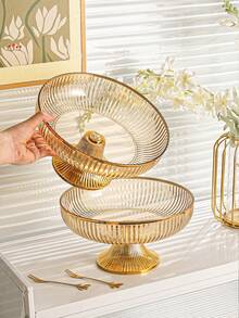 1pc Golden Round Tray With Handle, Home Storage Tray - Multicolor - View 4
