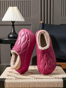 可爱熊防水拖鞋，舒适温暖毛绒内衬套装鞋，冬季室内外拖鞋 - 粉色 - 查看 1