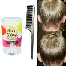 1 pieza de barra de cera para el cabello para domar los pelos rebeldes, barra de gel de cera para el cabello para el control de los bordes de la peluca, cera de peinado no grasa para textura, forma, suavidad (Escualeno vegetal), con 1 pieza de peine negro