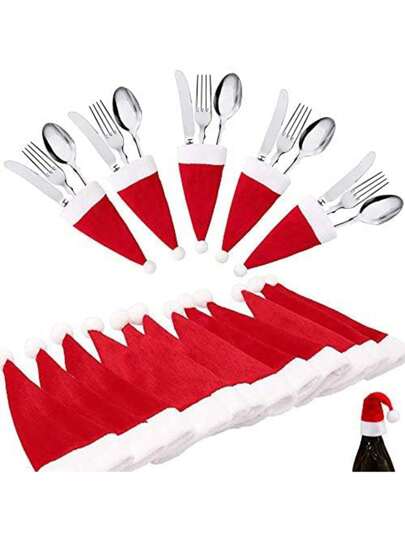 1/10/20 peças de boné de bola de Natal, conjunto de utensílios de mesa, mini chapéus de tecido não tecido, decorações de Natal, Natal