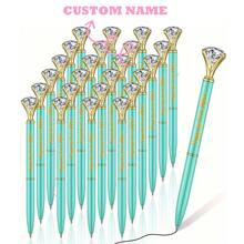 60 支水钻点缀绿色鼠尾草新娘送礼会笔，散装水晶闪亮圆珠笔，适合客人、女性、女孩、学校、办公室、派对返校的精美婚礼礼物 - 金色 - 查看 1