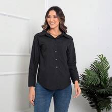 Women's Shirt Long Sleeve Blouse With Front Pockets 3700-1 - màu đen - Xem 1