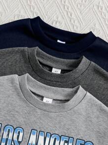 Young Boy 3pcs Car Pattern Printed Warm Crewneck Sweatshirts - Multicolor - View 3