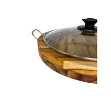 Gamela Redonda em Madeira Teca Com Alças e Tampa de Vidro para Servir 33cm - Le Requena - Multicolorido - Visão 5