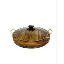 Gamela Redonda em Madeira Teca Com Alças e Tampa de Vidro para Servir 33cm - Le Requena - Multicolorido - Visão 1