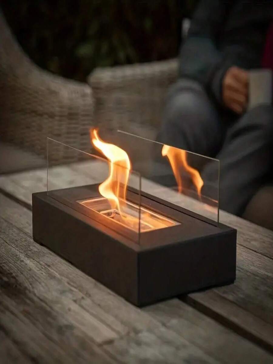 1pc Lò sưởi bằng cồn hình chữ nhật để bàn trong nhà ngoài trời - Thiết kế kim loại thời trang cho không gian ấm cúng và ấm áp, trang trí phòng, quà tặng