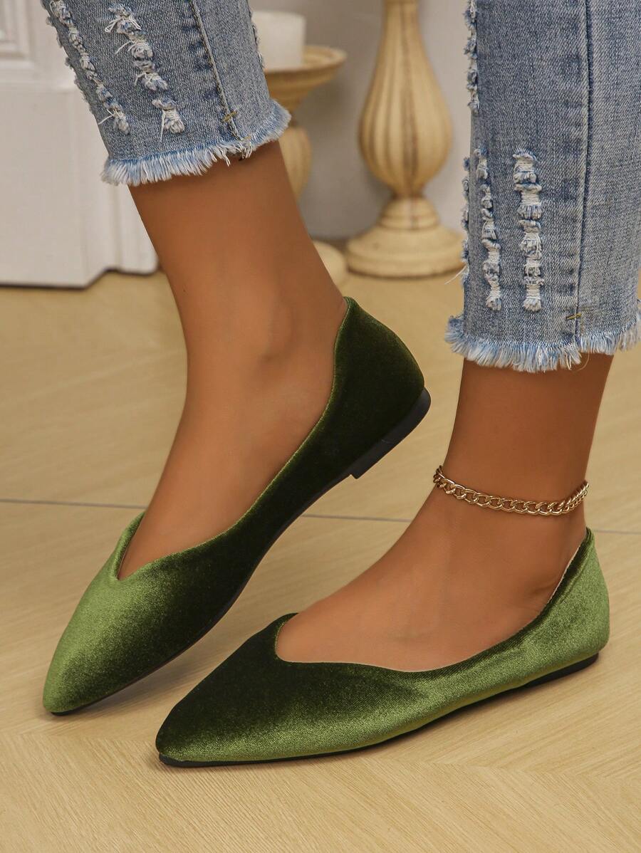 Fashionable Sweet Floral Pointed Toe Flat Shoes, Soft Bottom