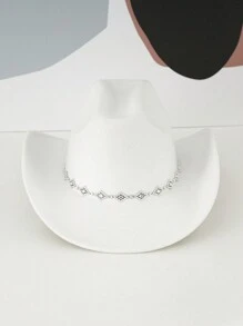 1 件女式中性纯色人造钻石菱形装饰西部牛仔帽、波西米亚风格牛仔帽、沙滩帽、巴拿马帽、太阳帽、爵士帽、牛仔帽、软毡帽、软呢帽、单身女士帽、新奇有趣的礼物帽、宽边帽、优雅的美学，适合西部主题活动、派对、订婚、角色扮演、毕业典礼、化妆舞会、节日、婚礼、生日、音乐节 - 駝色 - 查看 4