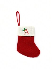 1 pièce Bas de Noël tricoté avec lettres, rouge, blanc et vert 3 couleurs, comprend 26 lettres anglaises. Peut être utilisé comme décoration de fête à la maison, ornement à accrocher au sapin de Noël ou au chevet, petit cadeau pour fête des fêtes, décoration d'Halloween - Multicolore - Voir 26