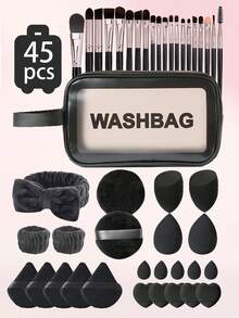 45件套化妆工具：化妆刷、化妆海绵、粉扑、洗脸棉片、发带、腕带、迷你化妆棉、化妆海绵、粉扑、化妆工具、干湿两用化妆海绵、化妆工具及美容产品、必备圣诞化妆工具、多功能化妆工具，适用于粉底液、粉饼和遮瑕膏，适合所有肤质、美容护肤产品 - 彩色 - 查看 4