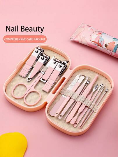 Juego de manicura, kit de aseo para mujeres, juego de pedicura, cortaúñas, kit de aseo profesional, herramientas para uñas como regalo con estuche de viaje para hombres y mujeres, amigos y padres