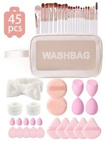 45件套化妆工具：化妆刷、化妆海绵、粉扑、洗脸棉片、发带、腕带、迷你化妆棉、化妆海绵、粉扑、化妆工具、干湿两用化妆海绵、化妆工具及美容产品、必备圣诞化妆工具、多功能化妆工具，适用于粉底液、粉饼和遮瑕膏，适合所有肤质、美容护肤产品 - 彩色 - 查看 13