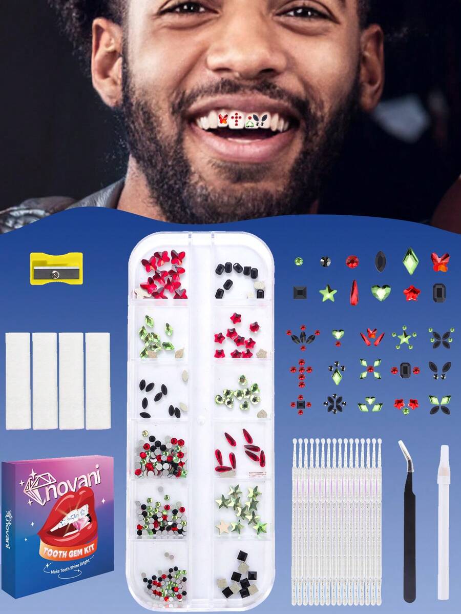 novani Punk Rock Gem Teeth Set DIY Crystal Teeth Jewelry, Makes Your