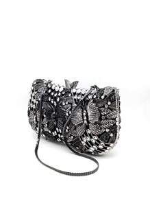 Luxurious Black/Silver Crystal Clutches Bags Butterfly Design Evening Purses For Wedding Bride,All Handmade Rhinestone Handbags,All Handmade Rhinestone Women Party Clutches,Rhinestone Handbags With Chain For Party&Prom Events Dinner Bag,Best Gift For Women