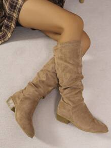 Fall/Winter Plus Size Fashion Slip-On Mid-Calf Boots For Women, Versatile For Daily Wear,Western Style - Brown - View 6