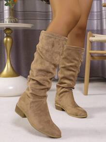 Fall/Winter Plus Size Fashion Slip-On Mid-Calf Boots For Women, Versatile For Daily Wear,Western Style - Brown - View 2