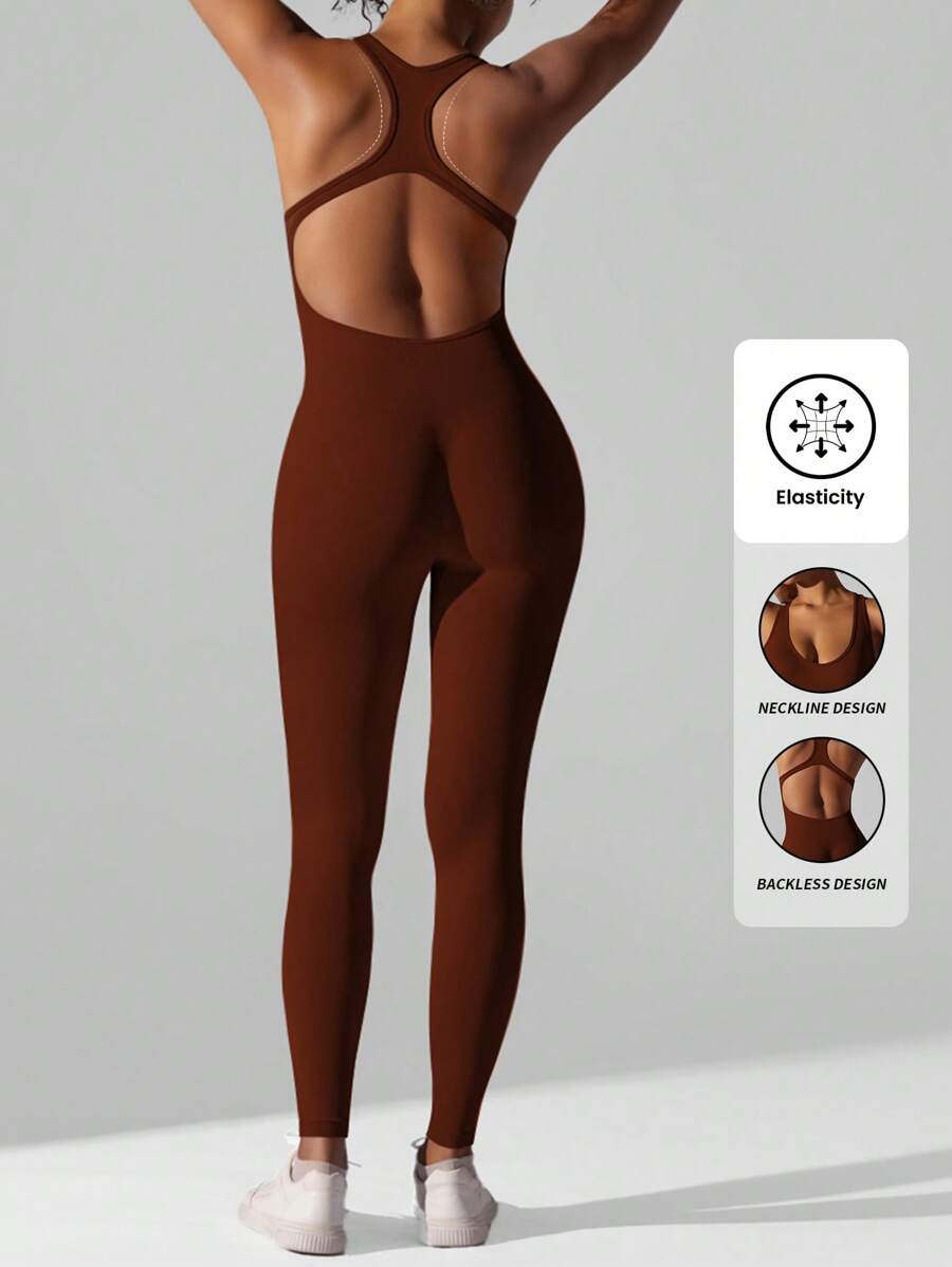 Yefecy Bộ đồ liền thân thể thao thời trang màu trơn, bộ đồ liền thân tập yoga co giãn cao, bộ đồ liền thân hở lưng, bộ đồ liền thân định hình thể thao dành cho nữ