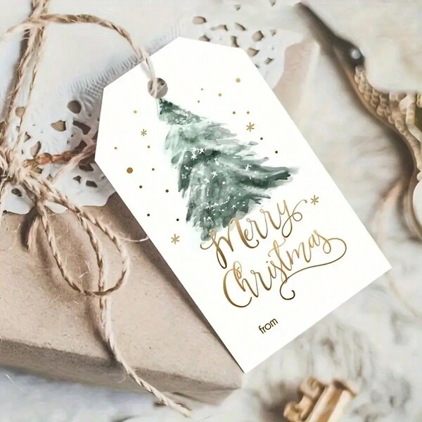 20 Weihnachtsgeschenkanhänger, Weihnachtsbaum Dekor mit goldfarbenen Buchstaben und Punkten, geeignet als Christbaumschmuck und Geschenkanhänger, Weihnachten