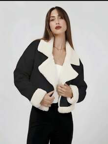 Chamarra moderna con forro calientito tipo motociclista afelpada - Negro - Ver 3