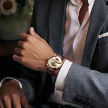 Đồng hồ đeo tay cơ học Forsining Moon Phase Automatic Royal Men màu vàng chống nước thường ngày bằng da thật Tourbillon - Vàng - Xem 6