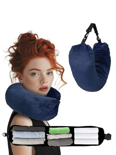 1pc Super Soft Adjustable Travel Neck Pillow With Large Capacity And Zipper, Neck Pillow For Airplane, Car, Includes Carry Bag For Easy Travel