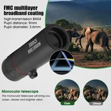 1pc 3000x25 High Definition Long Range Adult Monocular Telescope, 10x Magnification Durable BAK-4 Prism FMC Coated High-Quality Monocular Telescope, Compact Powerful Adult Monocular For Exploration, Hiking, Camping, Ideal Gift