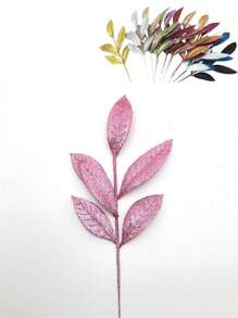 8pcs Christmas Wedding Decor Sparkling Golden Powder Artificial 6-Leaf Olive Leaves, Indoor Home Christmas Tree Wreath Decor, Photography Props, Winter Party, Christmas Decoration,Christmas