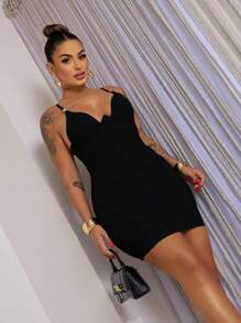 Short Tailored Dress With Low-Cut Neckline And Corset - 黑色 - 查看 5
