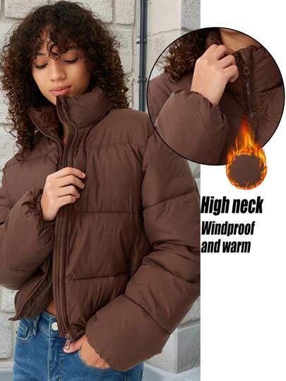 Nowe, ciepłe, proste, krótkie, ocieplane ubrania damskie na jesień i zimę. Pogrubiona, wiatroszczelna kurtka ze stójką. Swobodna, uniwersalna, schludna i klasyczna odzież wierzchnia. Odpowiednia dla pracowników na świeżym powietrzu i entuzjastów narciarstwa.