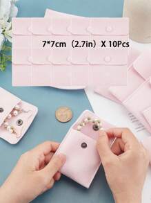 3入組粉色方形絨布袋,7x7cm/10x10cm絨布首飾袋,帶簧扣布禮物袋,適用於糖果禮物、項鍊手鍊包裝、首飾手鍊耳機袋、串珠禮物袋,情人節禮物 - 粉色 - 查看 16