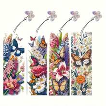 5D Diamond Painting Bookmark Kit - Floral & Butterfly Pattern, Asymmetrical Shaped Crystals, PET Material Handcraft Set - Multicolor - View 1