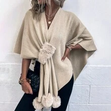 Áo khoác cardigan dệt kim không đối xứng cỡ lớn cho nữ, khăn choàng, khăn choàng ngoài - Khăn choàng lông treo - Xem 10