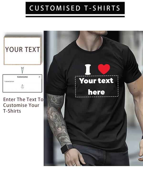 Personalisiertes Freund-Stil Herren Loose Kurzarm T-Shirt, personalisieren Sie mit Ihrem eigenen Text, individuell gestaltbares T-Shirt für Party, Team, Paar-Matching, Arbeitskleidung, Familien-Stil, Mode, Hipster, Lässig, Saison-Auswahl, Sport & Outdoor, personalisierte Herren Aktiv-Oberteile