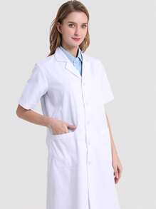 Doctora bata blanca de manga corta uniforme de laboratorio - Blanco - Ver 3