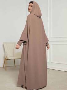 1 pieza Abaya de estilo de moda de Dubai con capucha, de color liso y arrugado de gasa, talla grande, adecuado para uso diario en primavera, verano y otoño, para mujeres
