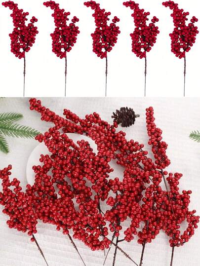 15 pezzi - Bacche rosse artificiali con biancospino, rami di bacche rosse, bacche di agrifoglio in schiuma artificiale, decorazioni per albero di Natale, fai da te, decorazioni natalizie, decorazioni per matrimoni, decorazioni per la casa, composizioni floreali in seta, stami per profumo, piante fai da te, ghirlande, decorazioni per feste di Natale, decorazioni per la casa