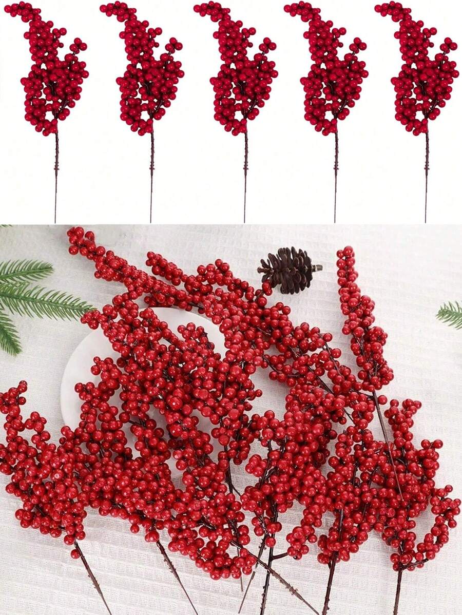 15 Stück künstliche rote Beeren Zweige mit Weißdorn, rote Beeren Zweige künstliche Schaumstoff Stechpalme Beeren Blumen Früchte Weihnachtsbaum Dekorationen Feiertags-DIY Basteleien Weihnachtsschmuck Hochzeit Heim Dekoration Feiertags Dekoration Seidenblumen Arrangements, Bouquet Stempel Pflanze DIY Kranz Weihnachtsparty Heim Dekoration - Verschiedenfarbig - Übersicht 1