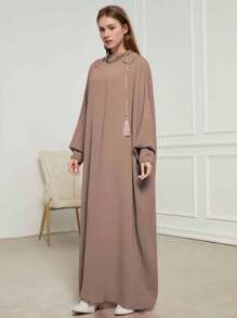 1 pieza Abaya de estilo de moda de Dubai con capucha, de color liso y arrugado de gasa, talla grande, adecuado para uso diario en primavera, verano y otoño, para mujeres