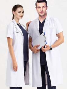 Bata blanca de manga corta para hombre, uniforme médico de laboratorio - Blanco - Ver 3