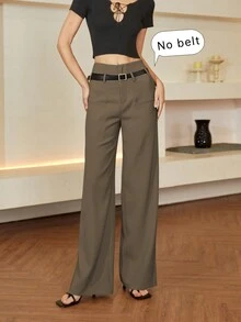 Damen Hosen mit Einfarbig, Gürtel in der Taille, elegant