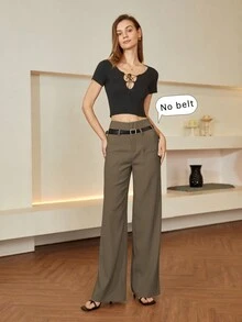 Damen Hosen mit Einfarbig, Gürtel in der Taille, elegant